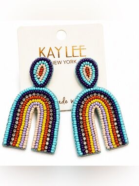 Kay Lee Multicolor Beaded Rainbow Arch Earrings